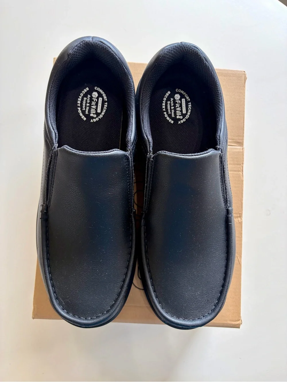 Men’s Faux Black Leather Business Casual Slip On Shoes - NIB 11.5W
